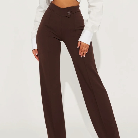 Fashion Nova Pants - Fashion Nova Wide Leg Dress Pants - Chocolate - TALL